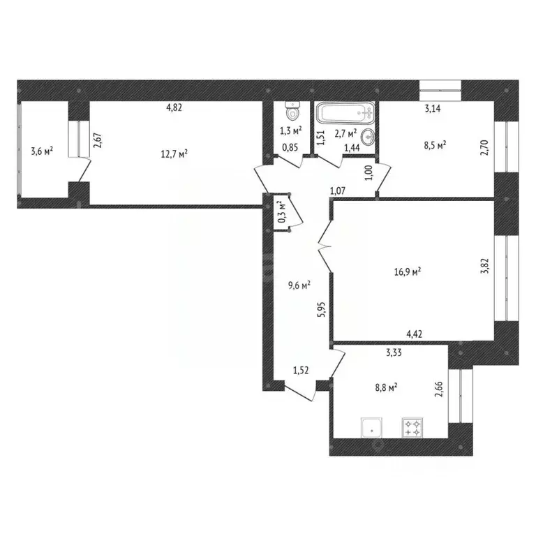 3-к кв. Башкортостан, Уфа ул. Гафури, 103 (60.8 м) - Фото 2