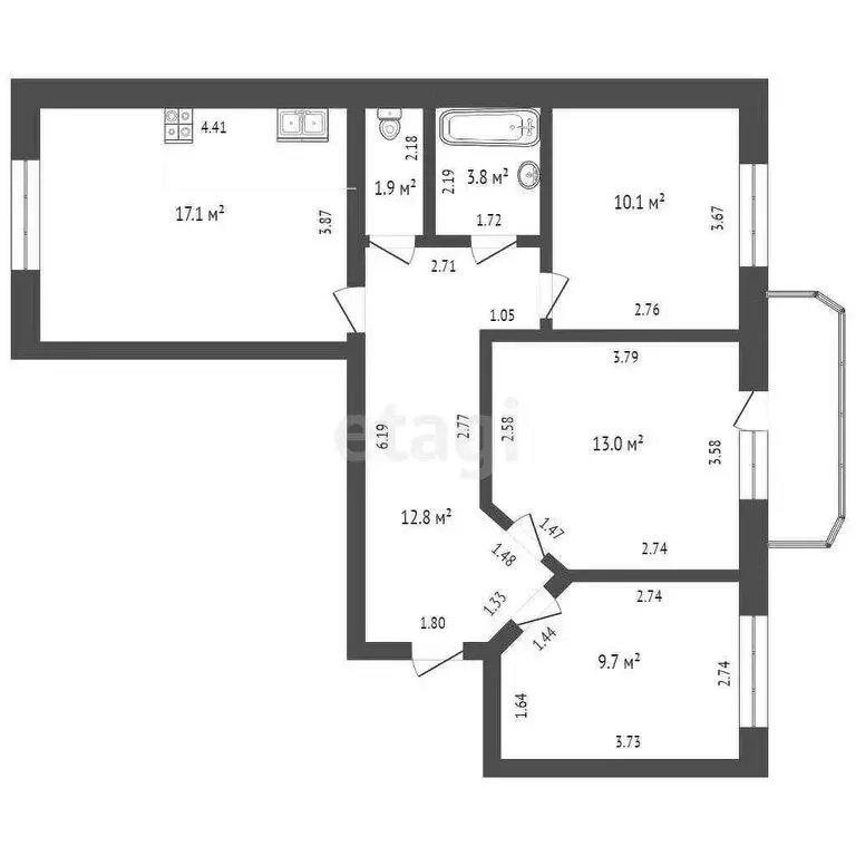 3-комнатная квартира: Боровский, улица Мира, 28 (68.4 м) - Фото 1