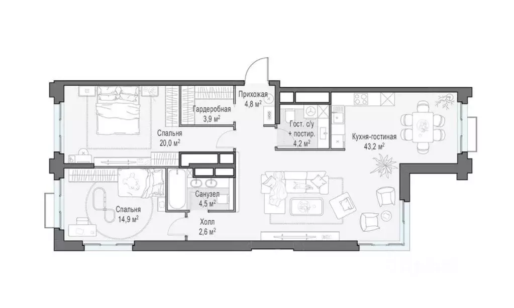 Квартира, 3 комнаты, 97.9 м - Фото 0