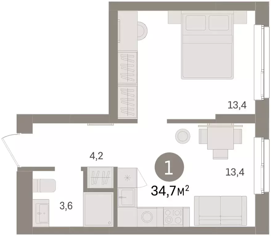 1-комнатная квартира: Челябинская область, Сосновский муниципальный ... - Фото 1