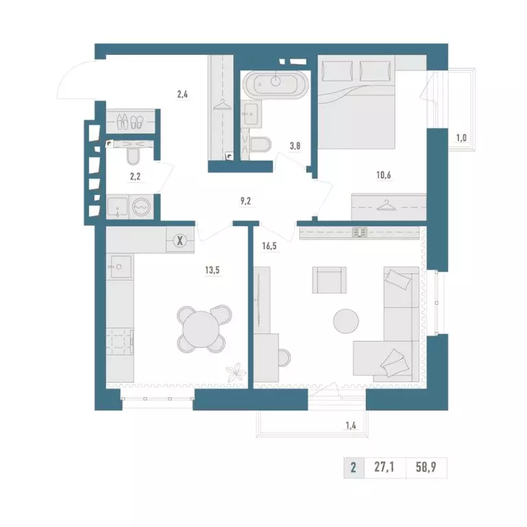 2-к кв. Башкортостан, Уфа Родина Парк жилой комплекс (58.9 м) - Фото 1