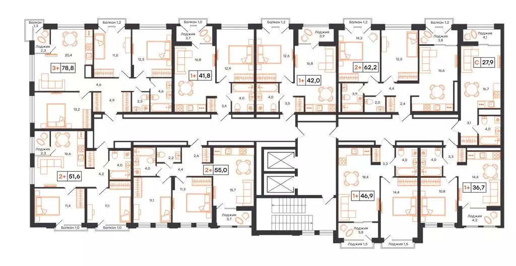 1-комнатная квартира: Тюмень, ЖК UNO (46.9 м) - Фото 2