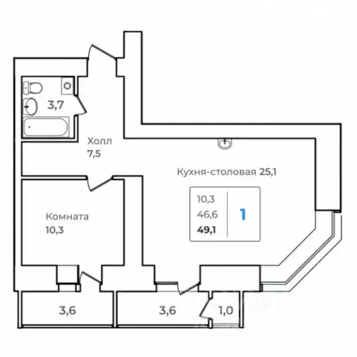 1-к кв. Амурская область, Благовещенск  (49.1 м) - Фото 0