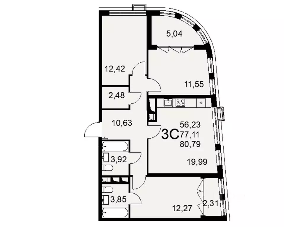 3-к кв. Тульская область, Тула ул. Федора Смирнова, 2 (80.79 м) - Фото 0