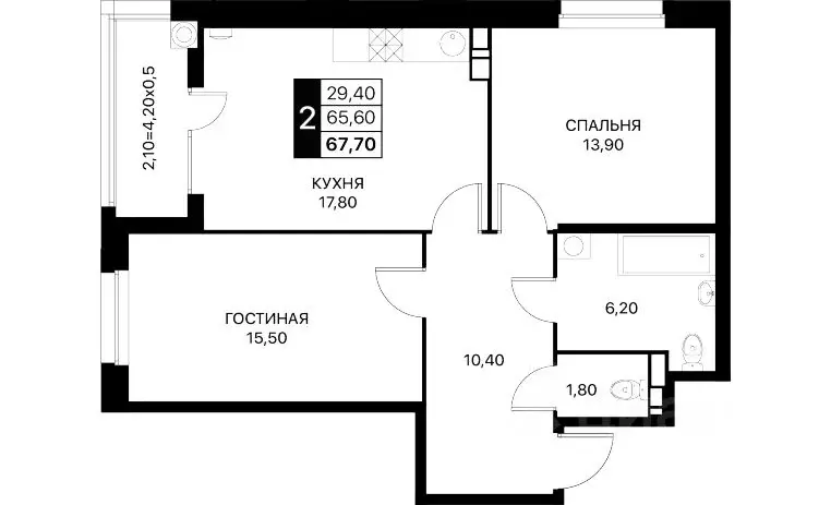 2-к кв. Ростовская область, Ростов-на-Дону ул. Берберовская (67.5 м) - Фото 0