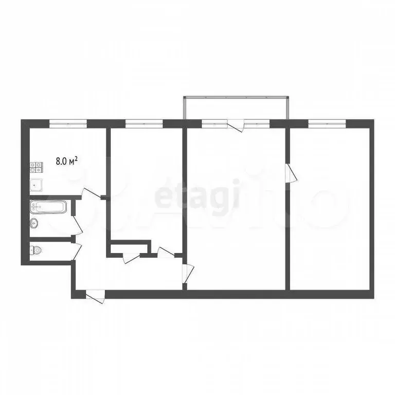 3-к. квартира, 56,2 м, 3/5 эт. - Фото 0