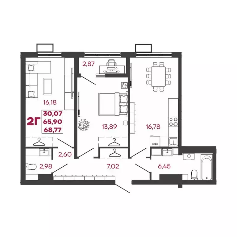 2-комнатная квартира: Кузнецк, микрорайон Южный, жилой комплекс Дебют ... - Фото 1