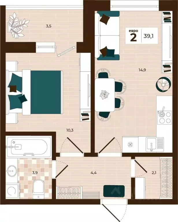 2-к кв. Тульская область, Тула ул. Академика Насоновой, 3 (39.1 м) - Фото 1