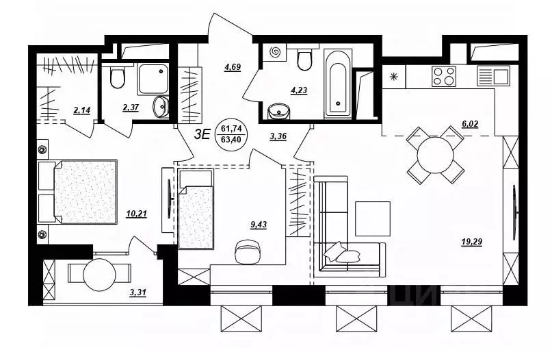 3-к кв. Хабаровский край, Хабаровск ул. Демьяна Бедного (63.4 м) - Фото 1