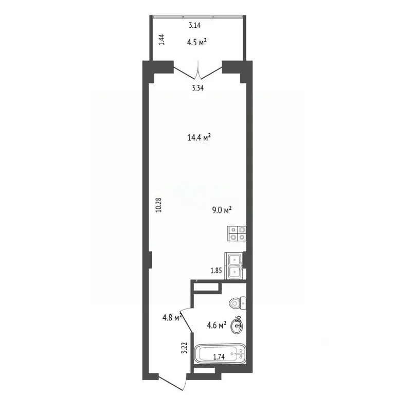 Студия Ростовская область, Ростов-на-Дону Киргизская ул., 38Г (35.7 м) - Фото 1