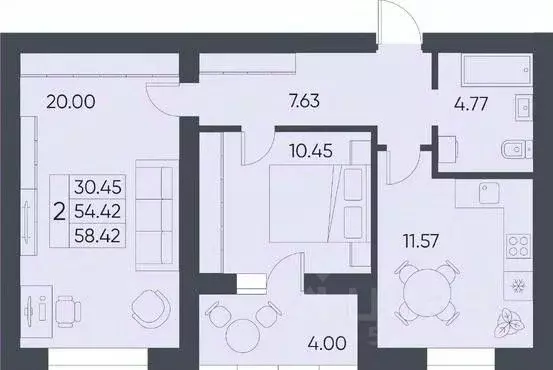 2-к кв. Саратовская область, Татищево рп  (58.42 м) - Фото 0