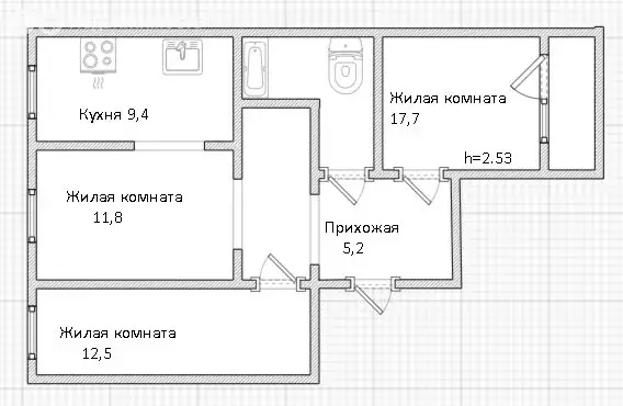 3-комнатная квартира: Белогорск, улица Чехова, 39 (65.7 м) - Фото 2