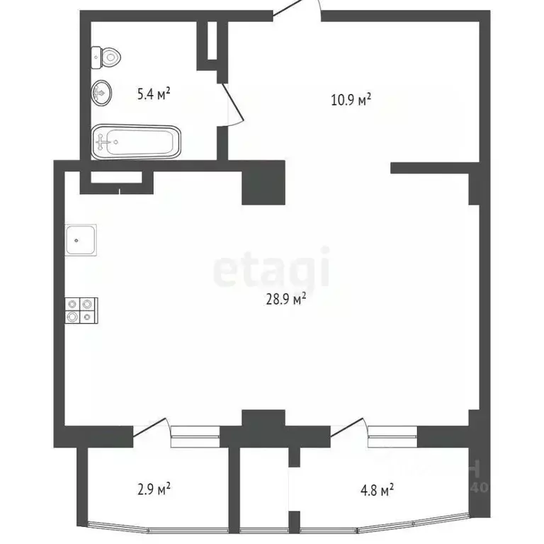 Студия Тюменская область, Тюмень Орловская ул., 58 (45.0 м) - Фото 2