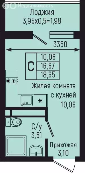 Квартира-студия: село Небуг, квартал Спортивный (18.65 м) - Фото 0