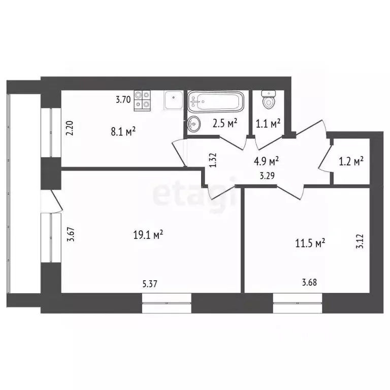 2-к кв. Саха (Якутия), Якутск ул. Билибина, 19/2 (48.4 м) - Фото 1