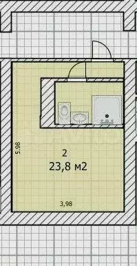 Апартаменты-студия, 23,8 м, 1/5 эт. - Фото 0