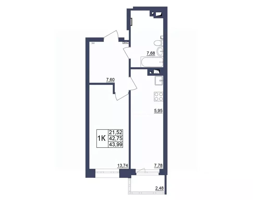 1-к кв. Башкортостан, Уфа Космос жилой комплекс, лит1 (43.99 м) - Фото 1