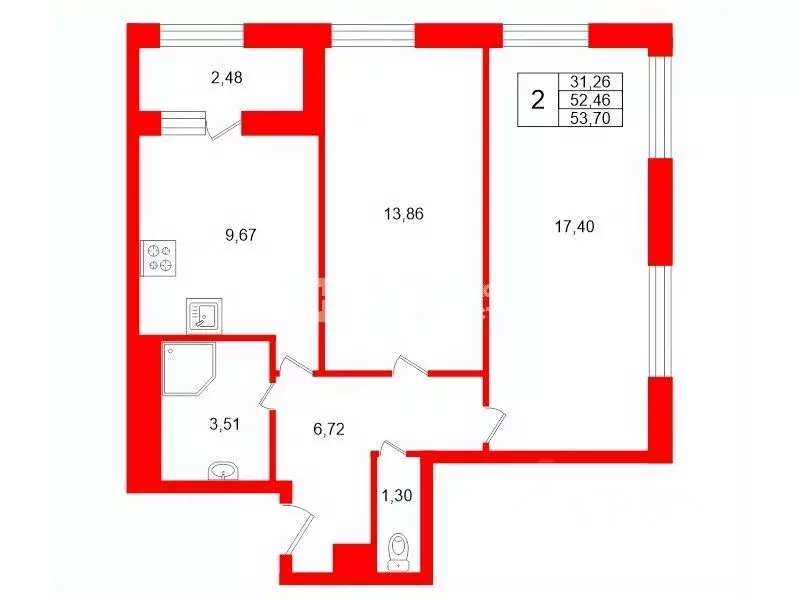 2-к кв. Санкт-Петербург Земледельческая ул., 3 (52.1 м) - Фото 2