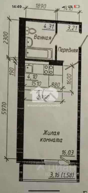 Студия Новосибирская область, Новосибирск ул. Виктора Уса, 13 (30.8 м) - Фото 2