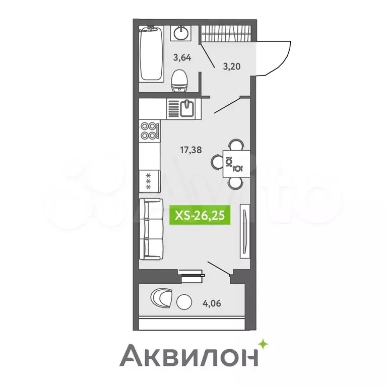 Квартира-студия, 25,6 м, 1/13 эт. - Фото 1