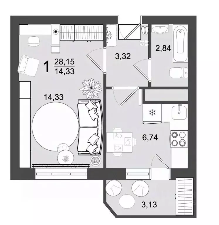 1-к кв. Московская область, Клин Майданово мкр,  (28.15 м) - Фото 0