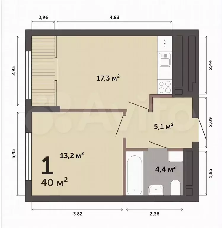 1-к. квартира, 40 м, 9/23 эт. - Фото 0