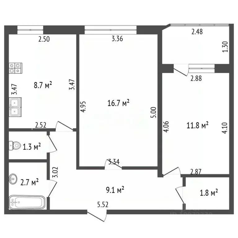 2-к кв. Башкортостан, Стерлитамак ул. Артема, 93 (52.3 м) - Фото 2