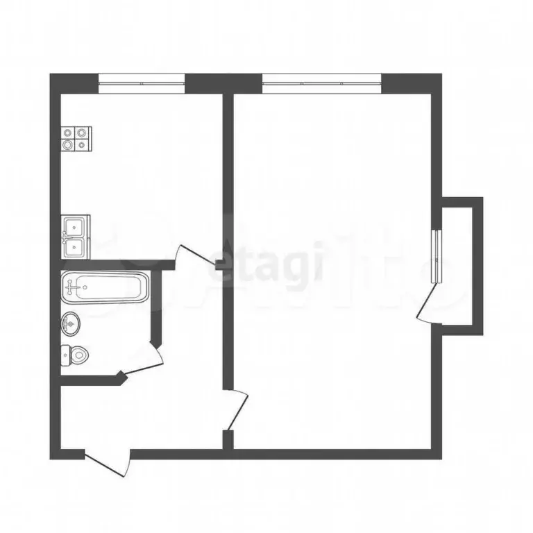 1-к. квартира, 34,8 м, 2/5 эт. - Фото 0