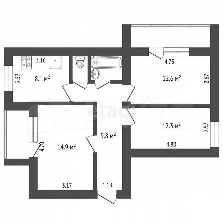 3-к. квартира, 64,7 м, 7/9 эт. - Фото 0