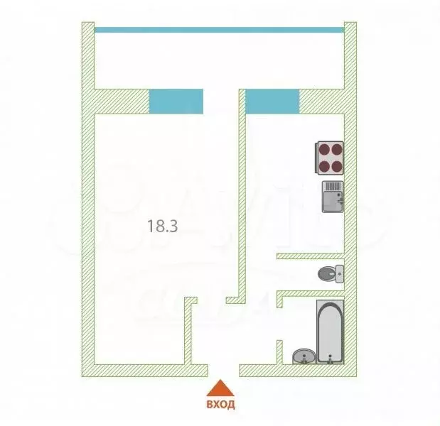 1-к. квартира, 35 м, 5/9 эт. - Фото 0