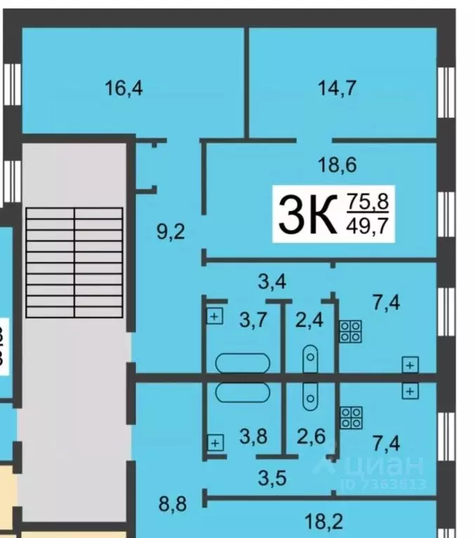 3-к кв. Нижегородская область, Нижний Новгород ул. Ярошенко, 1 (76.0 ... - Фото 2