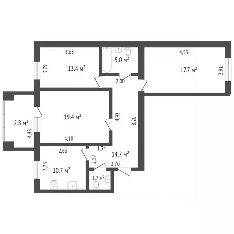3-к кв. Калининградская область, Калининград Коммунистическая ул., 39А ... - Фото 2