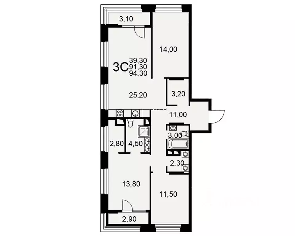 3-к кв. Рязанская область, Рязань Московское ш., 49к1 (91.3 м) - Фото 1