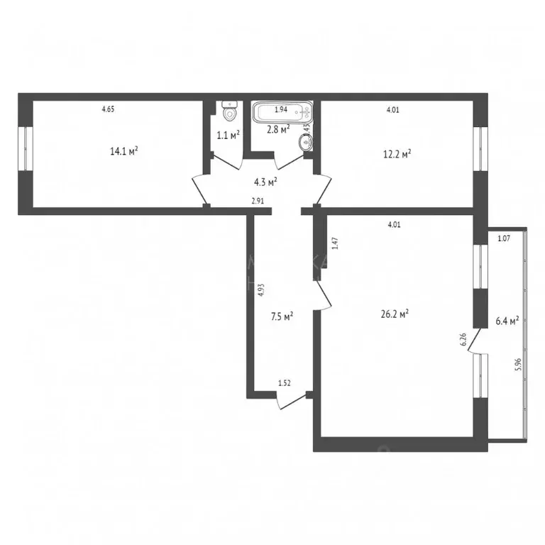 2-к кв. Тюменская область, Тюмень Полевая ул., 12А (68.0 м) - Фото 2