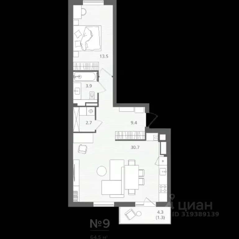 1-к кв. Калининградская область, Калининград Стекольная ул., 41 (61.0 ... - Фото 1