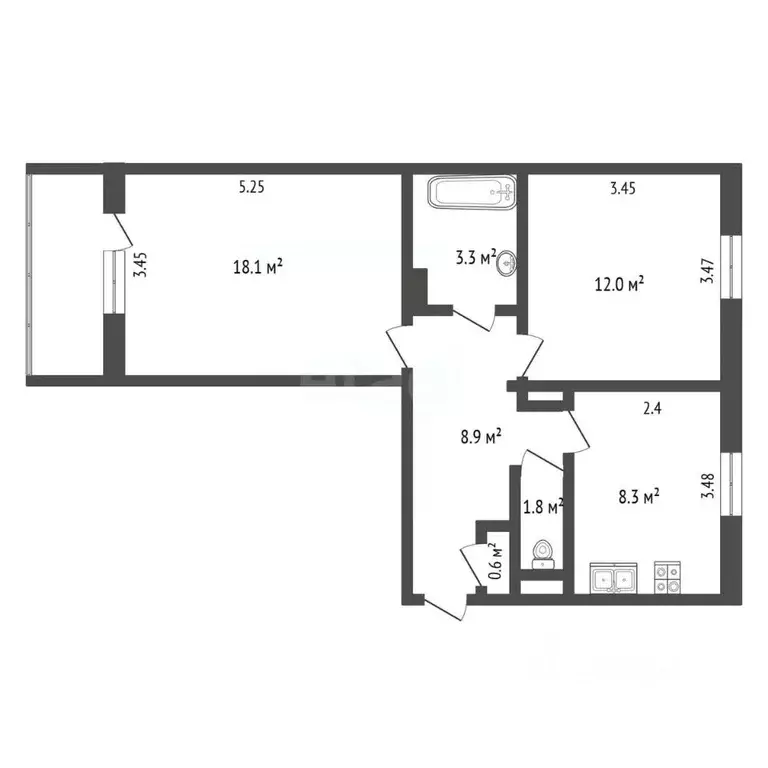 2-к кв. Хабаровский край, Николаевск-на-Амуре Школьная ул., 83 (54.0 ... - Фото 2