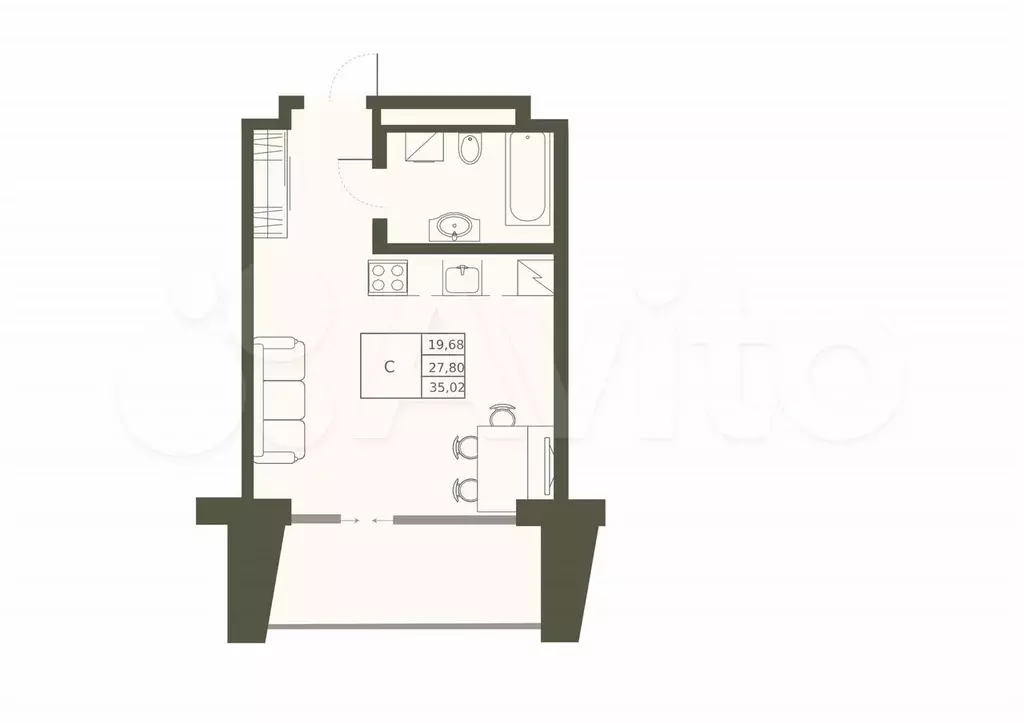 Квартира-студия, 35 м, 8/22 эт. - Фото 0