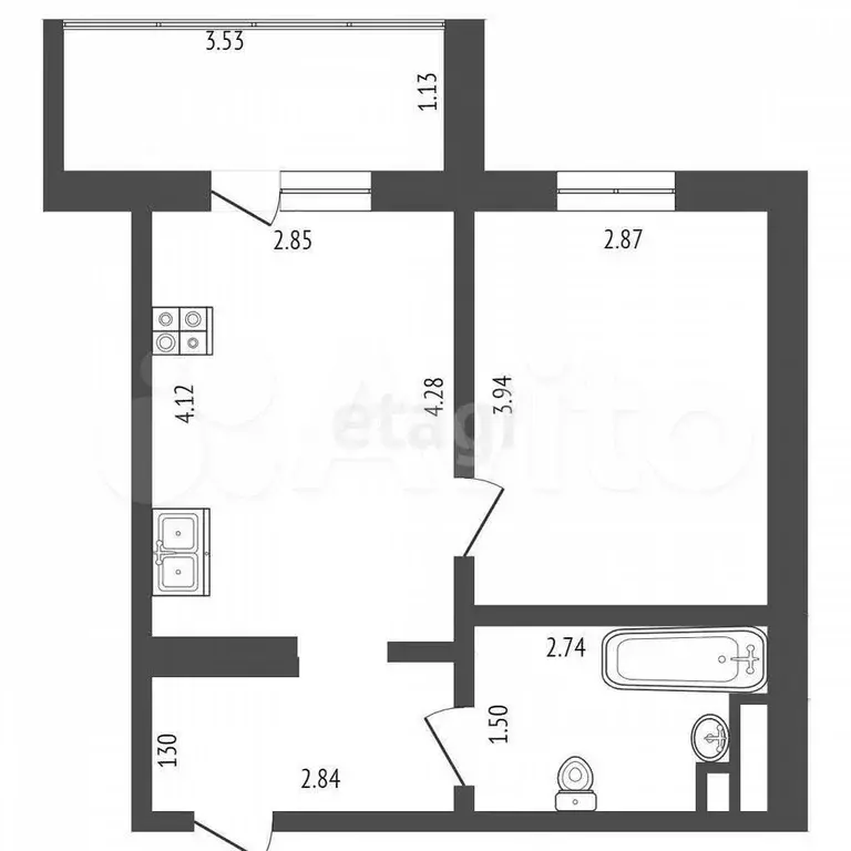 1-к. квартира, 31,6 м, 8/10 эт. - Фото 1