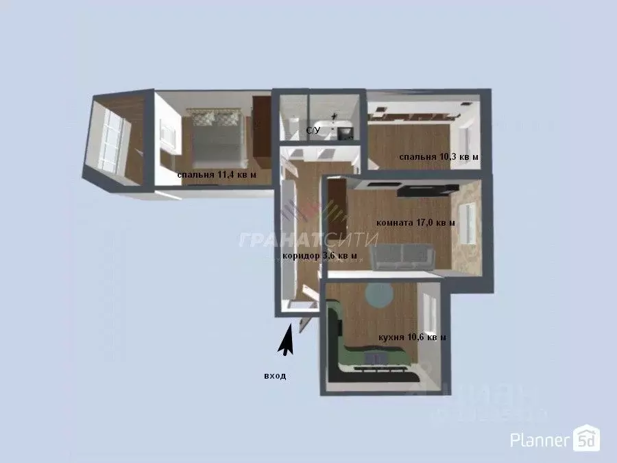 3-к кв. Омская область, Омск ул. Декабристов, 147 (62.7 м) - Фото 2