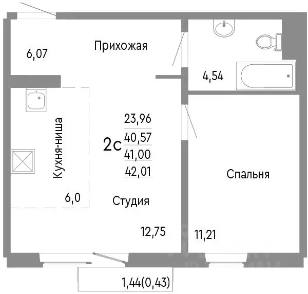 2-к кв. Челябинская область, Челябинск Нефтебазовая ул., 1к2 (41.0 м) - Фото 0