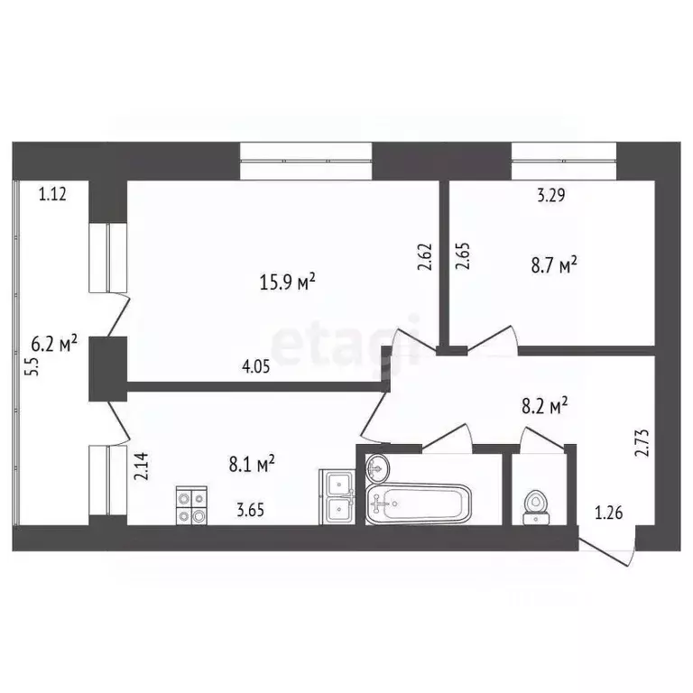 2-к кв. Крым, Бахчисарайский район, с. Вилино ул. Чапаева, 10 (47.4 м) - Фото 2