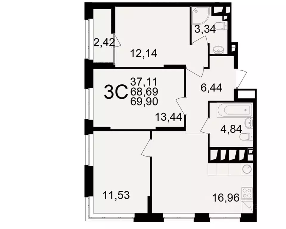 3-к кв. Рязанская область, Рязань ул. Чкалова (68.69 м) - Фото 1
