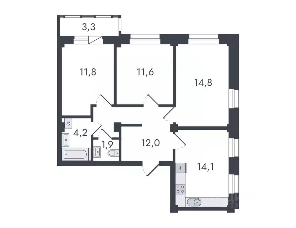 3-к кв. Кировская область, Киров ул. Чистопрудненская, 13 (73.7 м) - Фото 0