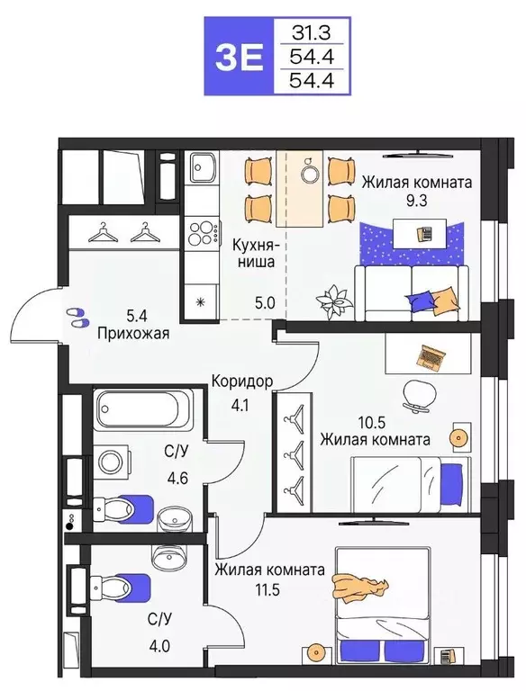 3-к кв. Пермский край, Пермь ул. Карла Модераха, 7 (54.4 м) - Фото 1