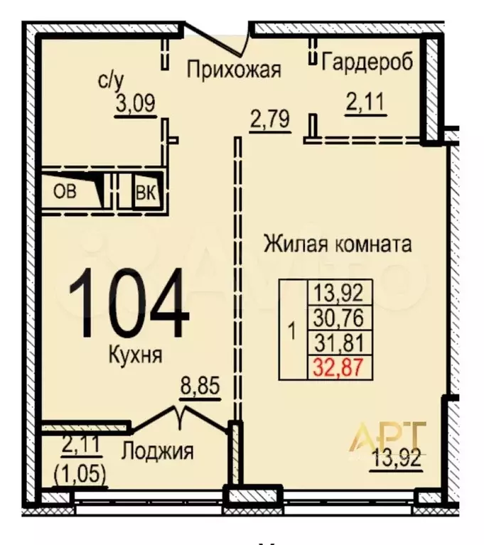 1-к. квартира, 32 м, 7/25 эт. - Фото 0