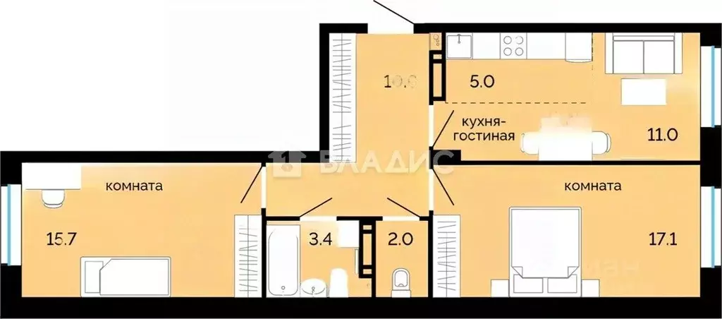 2-к кв. Пермский край, Пермь ул. Куйбышева, 135 (65.0 м) - Фото 1