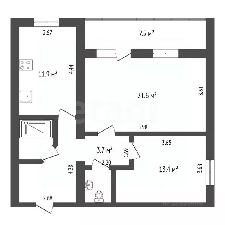 2-к кв. Тюменская область, Тюмень ул. Грибоедова, 13к1 (66.5 м) - Фото 1