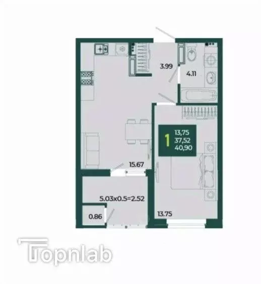 1-к кв. Краснодарский край, Краснодар пл. Главная городская (40.9 м) - Фото 2