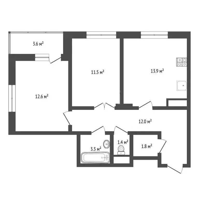 2-комнатная квартира: Тюмень, Интернациональная улица, 197Б (60 м) - Фото 1
