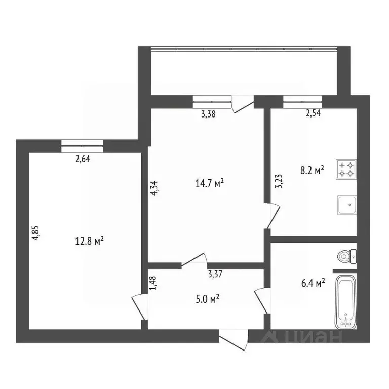2-к кв. Амурская область, Благовещенск ул. Калинина, 142 (51.5 м) - Фото 1